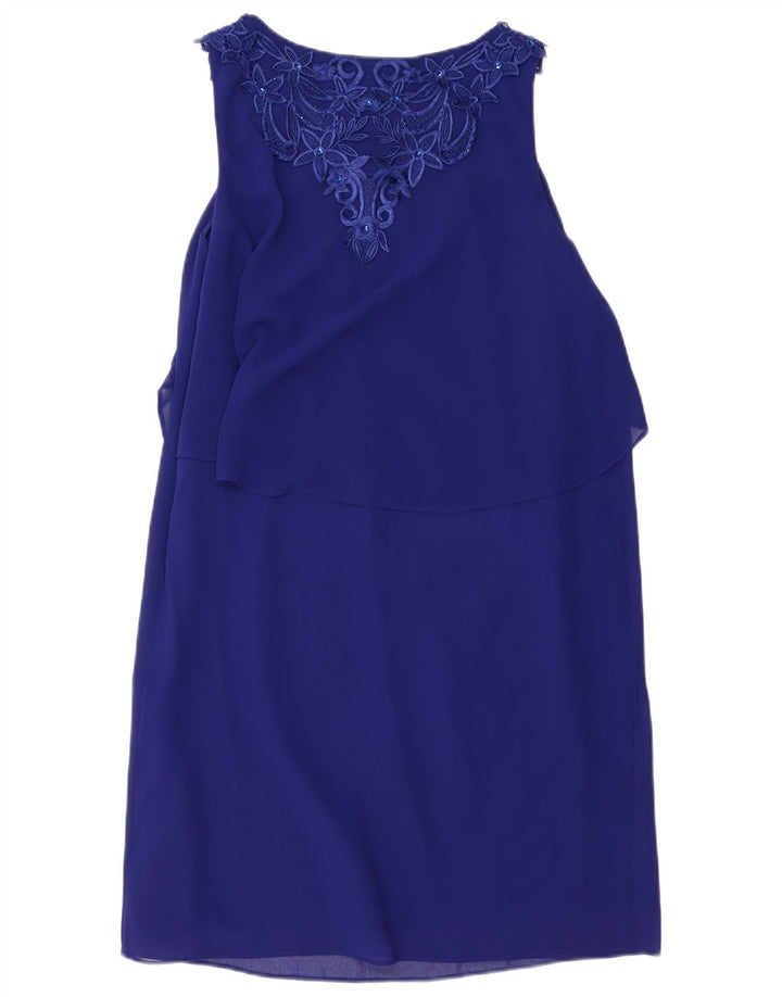 MONSOON Abito a trapezio senza maniche da donna UK 10 Piccolo acetato floreale blu