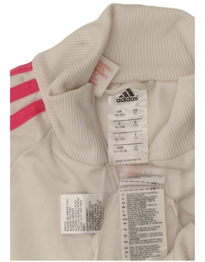 Giacca da ginnastica grafica per ragazze Adidas 14-15 anni in poliestere bianco