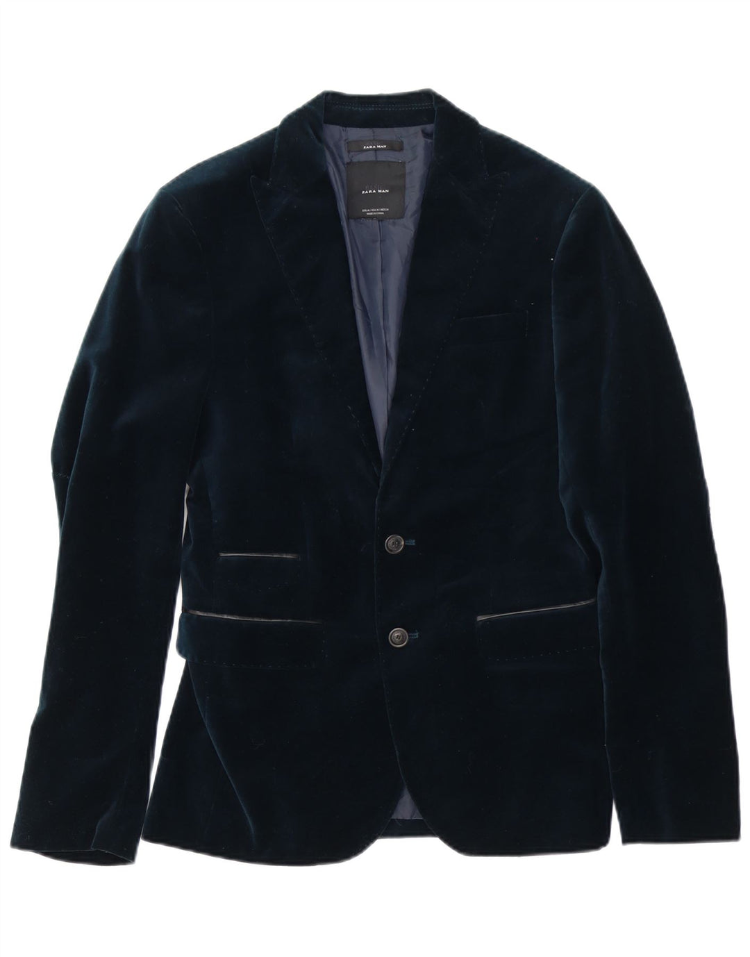 Giacca blazer in velluto da uomo a 2 bottoni Zara EU 46 piccola in poliestere blu navy