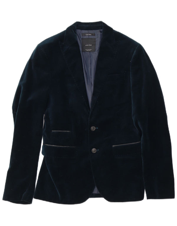 Giacca blazer in velluto da uomo a 2 bottoni Zara EU 46 piccola in poliestere blu navy