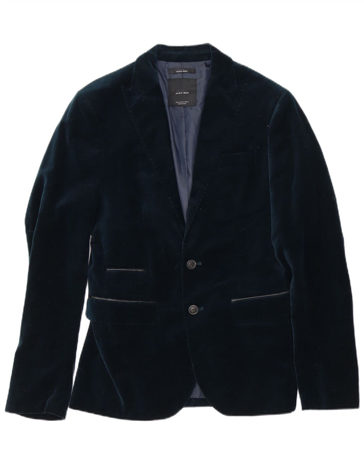 Giacca blazer in velluto da uomo a 2 bottoni Zara EU 46 piccola in poliestere blu navy