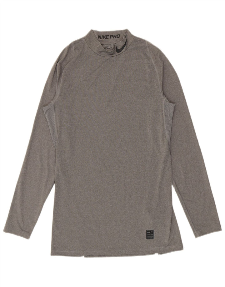 Nike - Top grafico da uomo a maniche lunghe, grande, in poliestere grigio