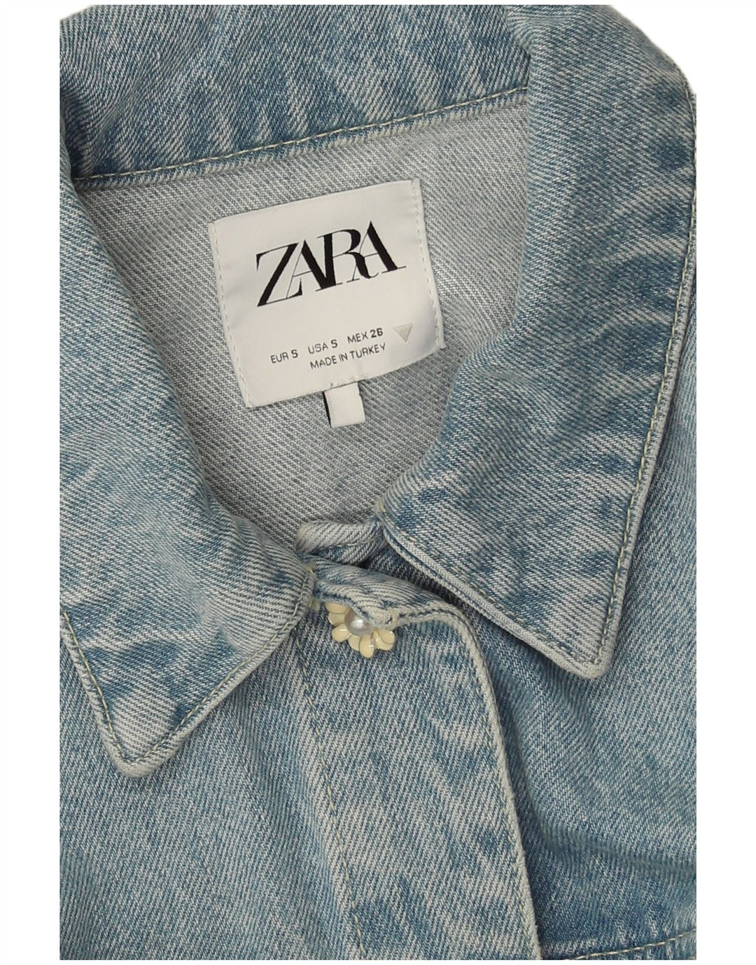 Giacca corta in denim da donna Zara UK 10 piccolo patchwork blu