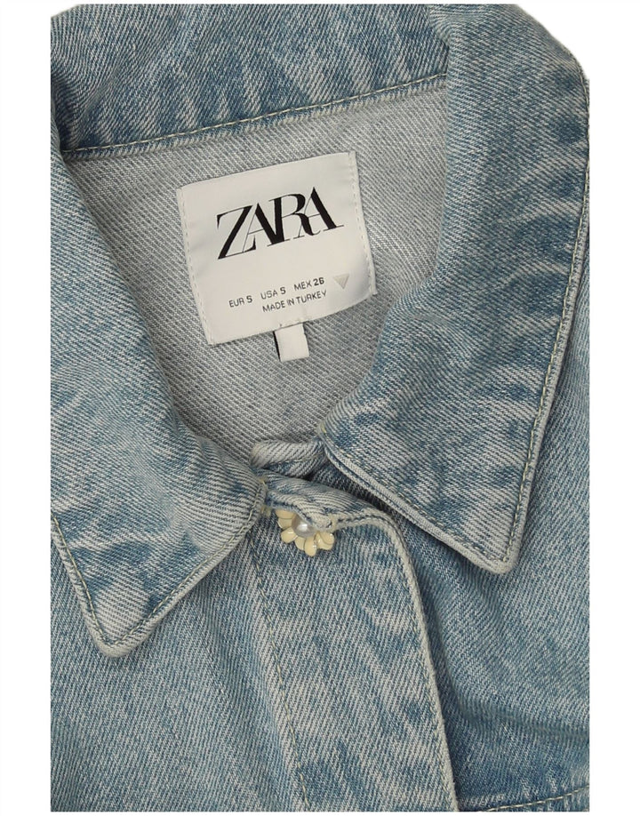 Giacca corta in denim da donna Zara UK 10 piccolo patchwork blu
