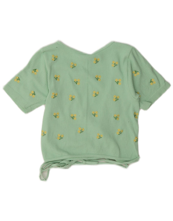 Top cardigan avvolgente da donna Zara UK 12 Poliammide floreale verde medio