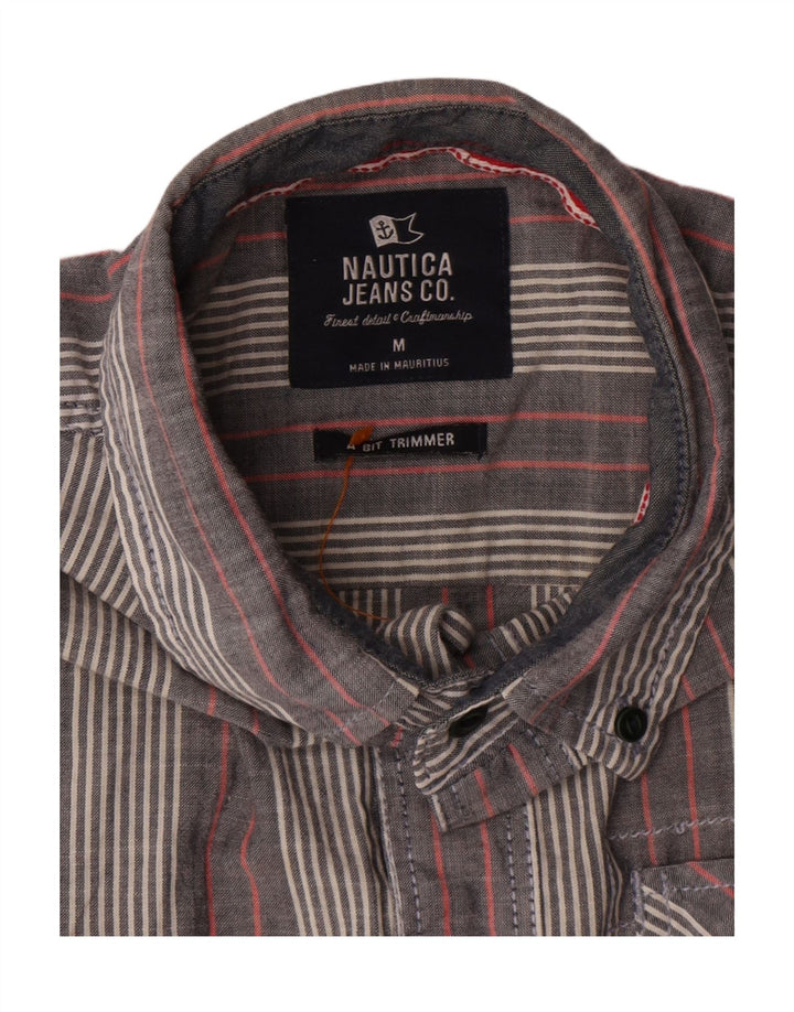 Camicia da uomo a maniche corte Nautica in cotone a righe grigio medio
