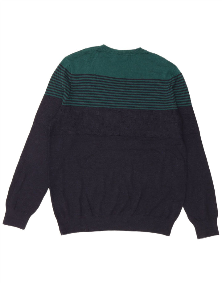 Jaeger Uomo Maglione Girocollo Maglione Grande Blu Navy Colorblock Lana