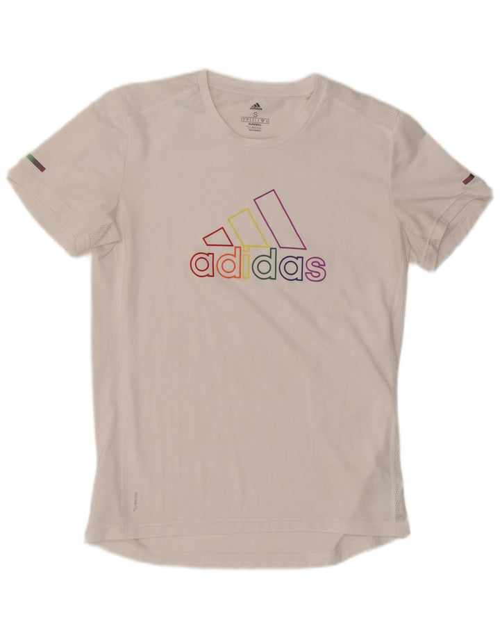 T-shirt grafica da corsa da uomo Adidas Top in poliestere bianco medio