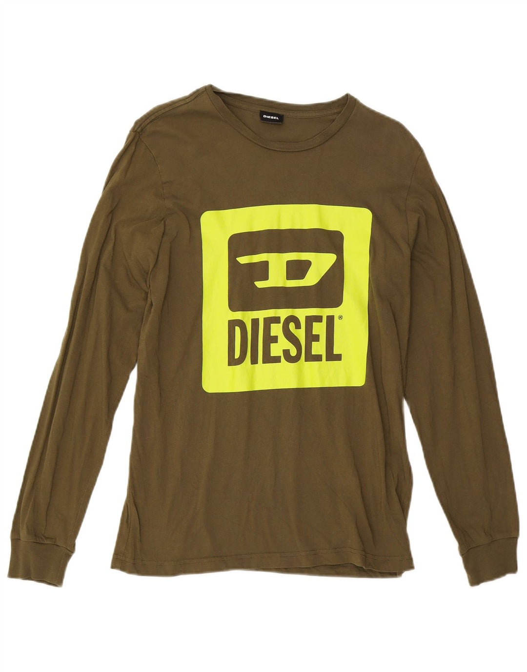DIESEL Boys Graphic Top Long Sleeve 15-16 Years Khaki Cotton
