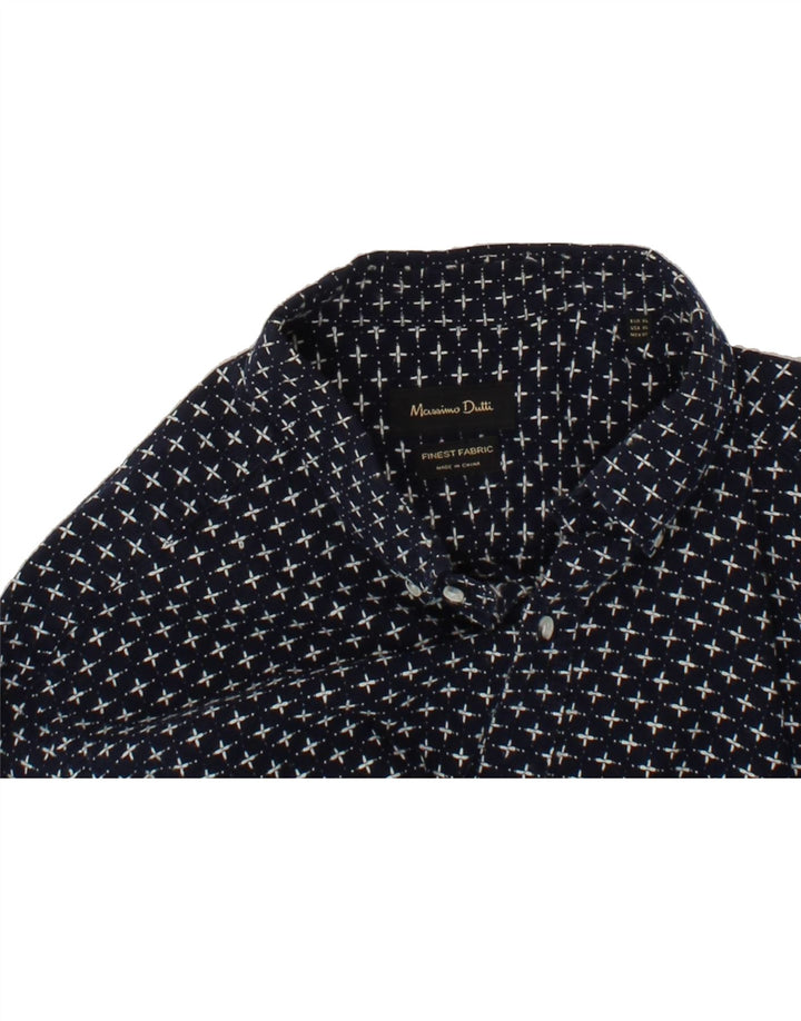 MASSIMO DUTTI Mens Abstract Pattern Shirt XL Navy Blue Cotton Vintage Massimo Dutti and Second-Hand Massimo Dutti from Messina Hembry 