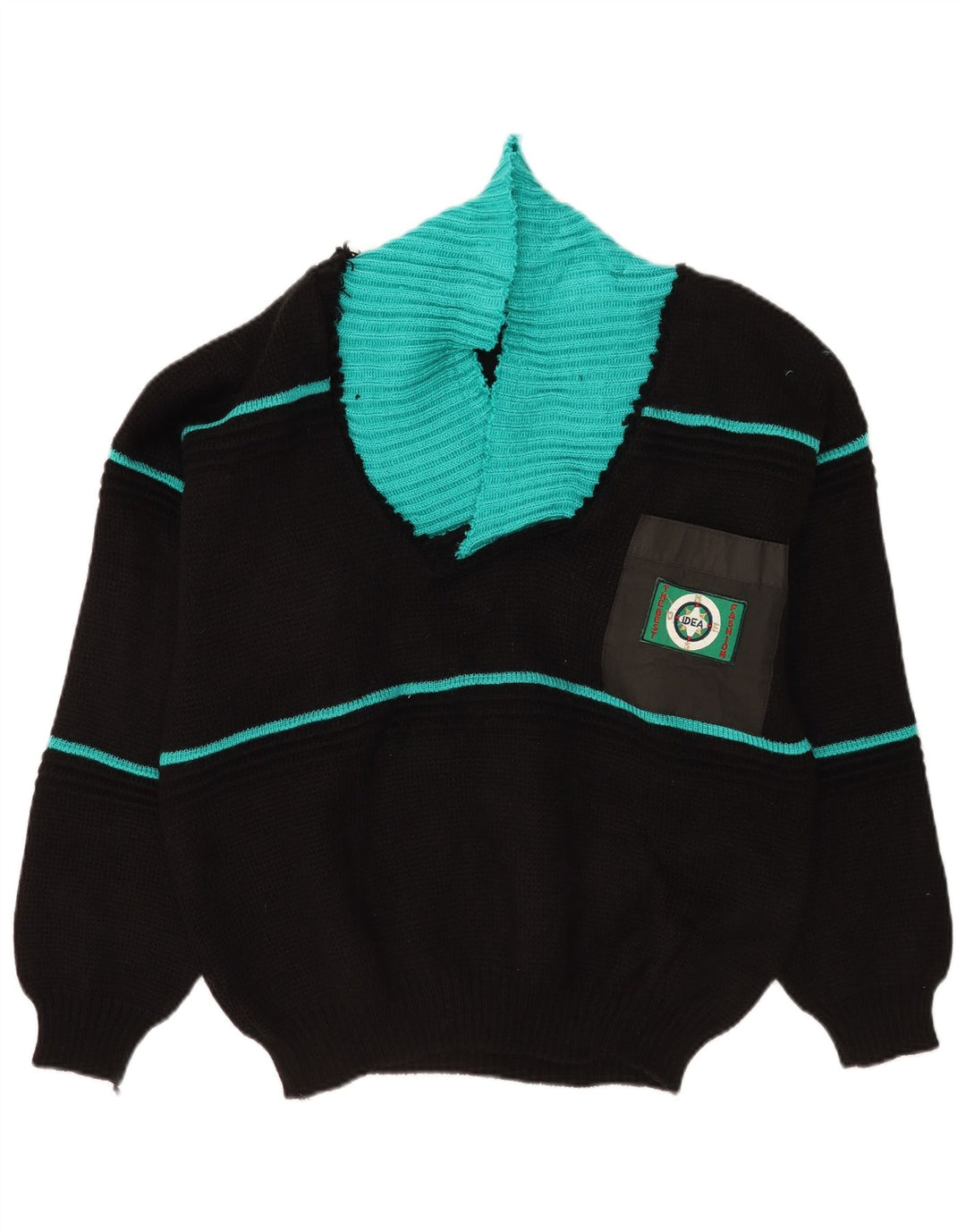 Idea Maglione da uomo con collo a scialle grande color block nero