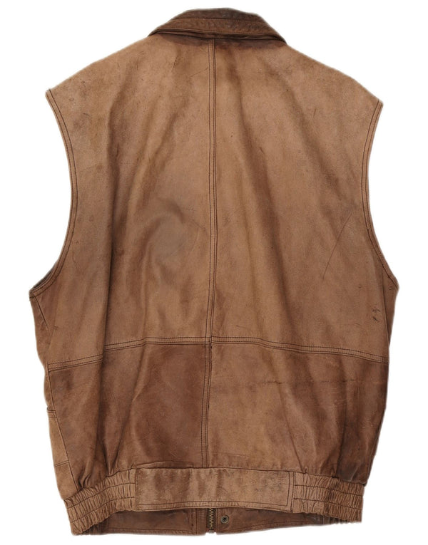 Gilet in pelle da uomo vintage IT 50 grande in pelle marrone