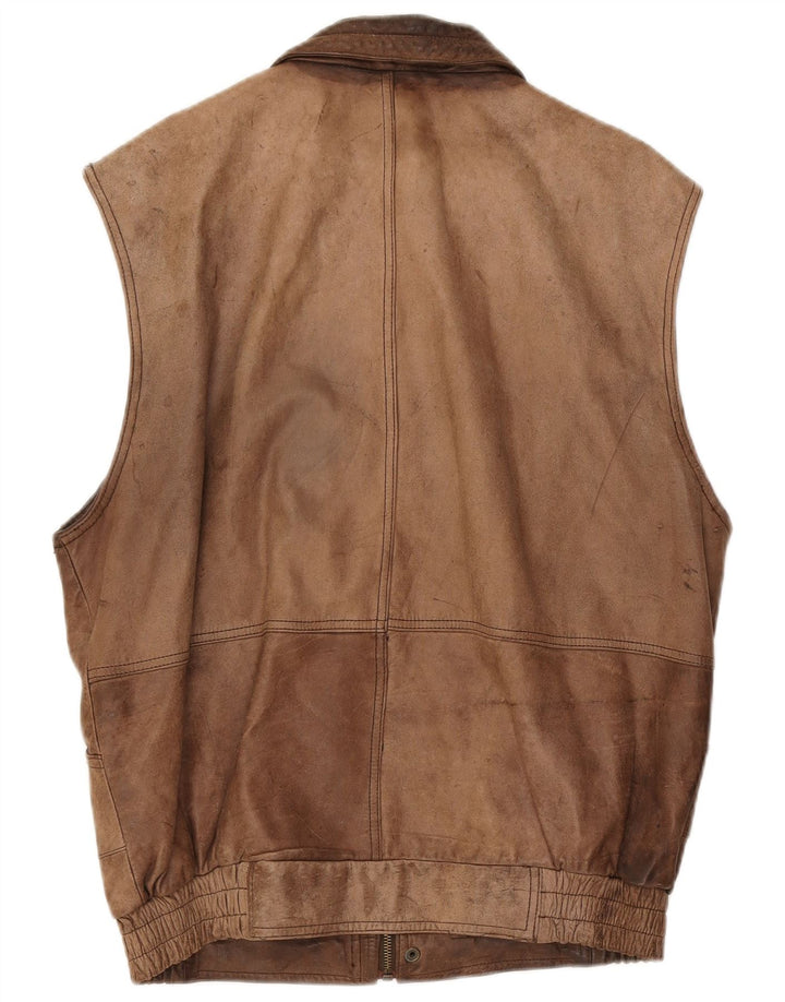 Gilet in pelle da uomo vintage IT 50 grande in pelle marrone