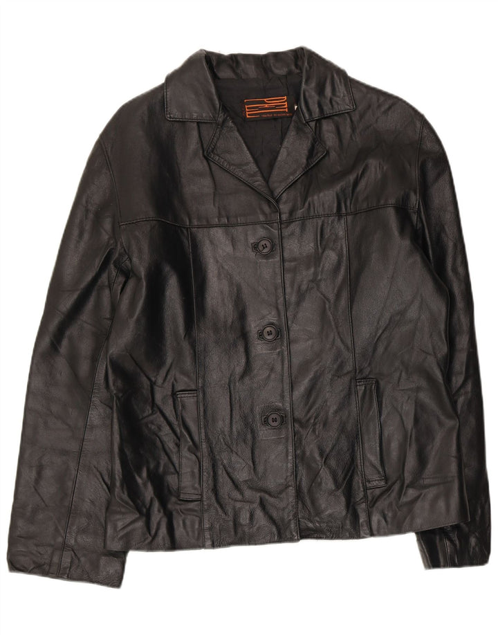 Giacca in pelle da donna vintage UK 14 in pelle nera media