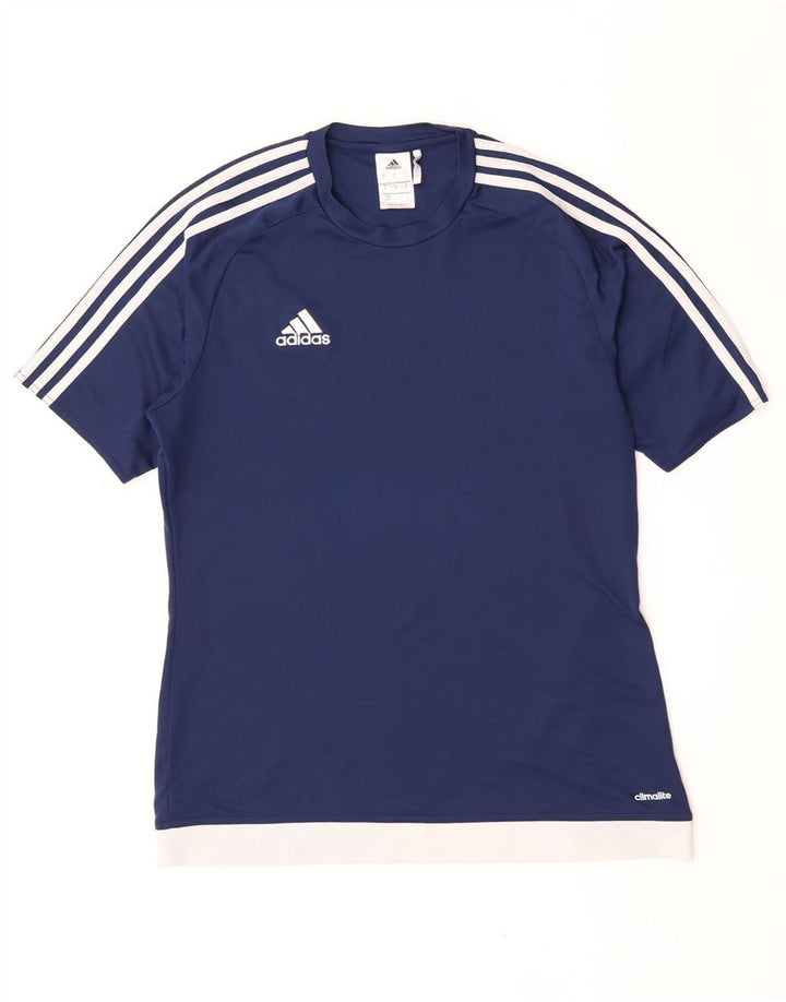 T-shirt Adidas Climalite da uomo Top medio in poliestere color block blu navy