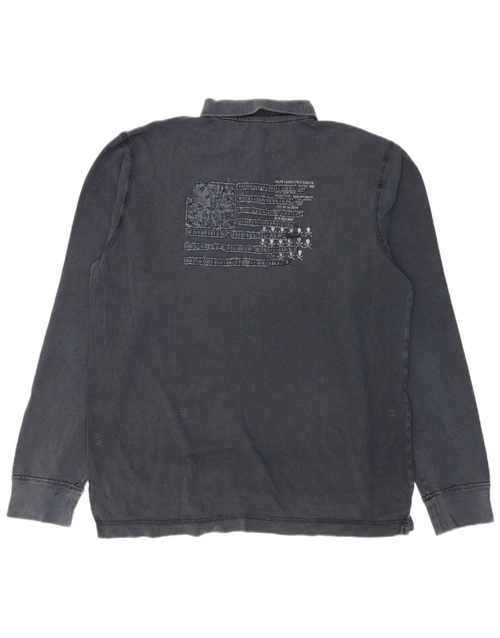 RALPH LAUREN Polo grafica da uomo a maniche lunghe grande blu navy