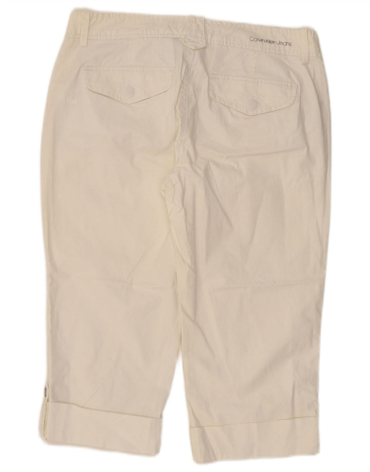 CALVIN KLEIN Pantaloni Capri slim da donna US 12 Large W34 L19 Bianco sporco