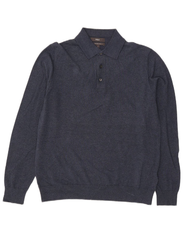 Maglione da uomo Marks & Spencer con collo alto in cotone blu navy medio