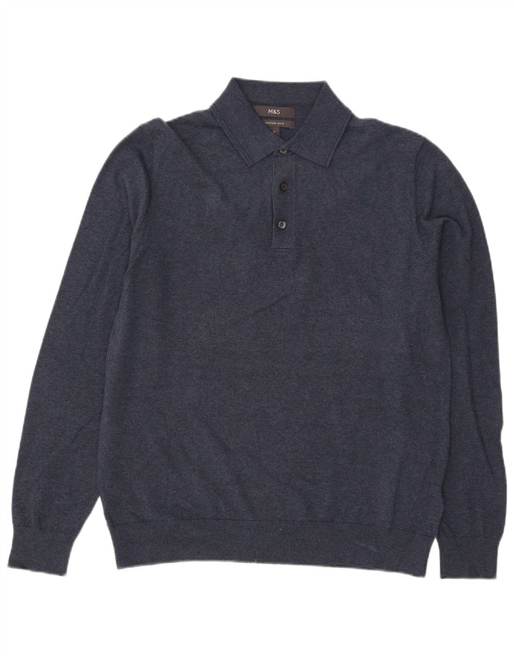 Maglione da uomo Marks & Spencer con collo alto in cotone blu navy medio