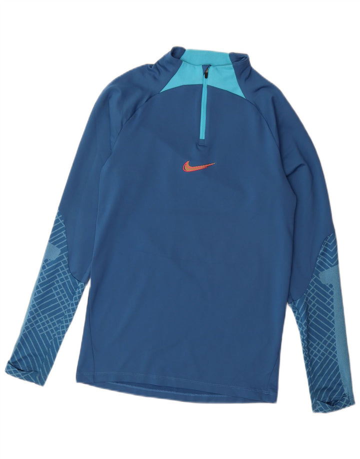 Maglia da ginnastica da uomo Nike Dri Fit con zip e collo slim pullover XS blu geometrica