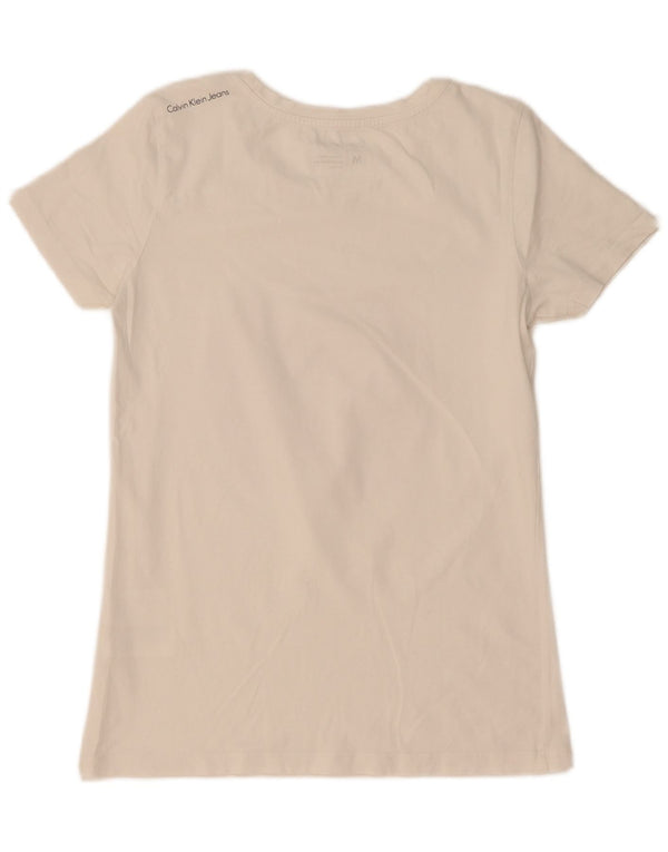 Maglietta grafica da donna Calvin Klein Jeans Top UK 12 cotone bianco medio