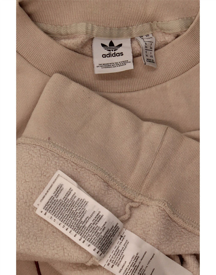 Felpa oversize con grafica da donna Adidas, maglione UK 8, piccola, cotone beige