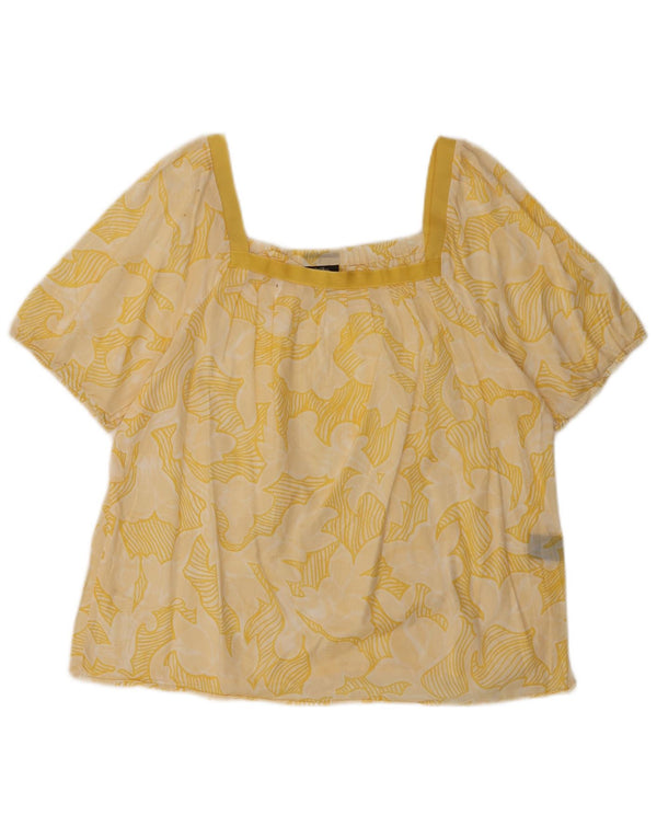 MOSSIMO Camicetta corta da donna Top UK 16 Grande cotone floreale giallo