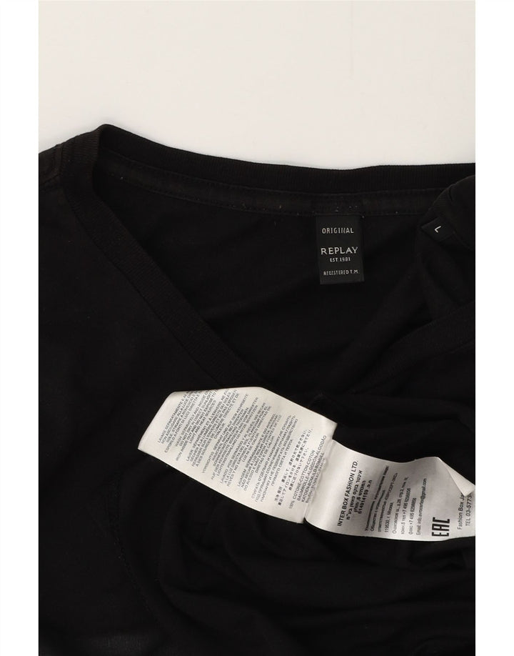 REPLAY T-shirt grafica da uomo Top grande in cotone nero