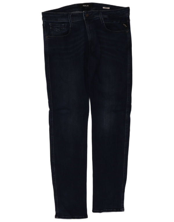 Replay Jeans Anbass Slim da Uomo W36 L32 Cotone Blu Navy
