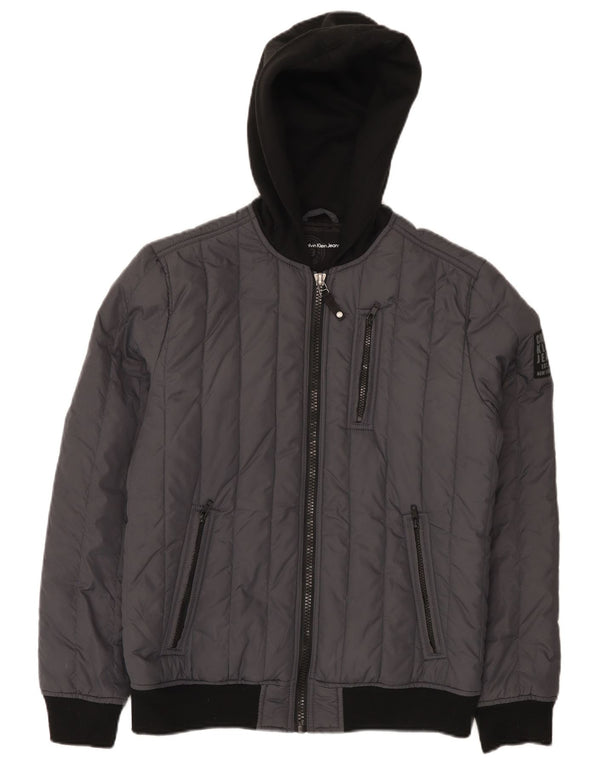 Giacca imbottita con cappuccio da uomo Calvin Klein Jeans UK 36 Small Grey Colourblock