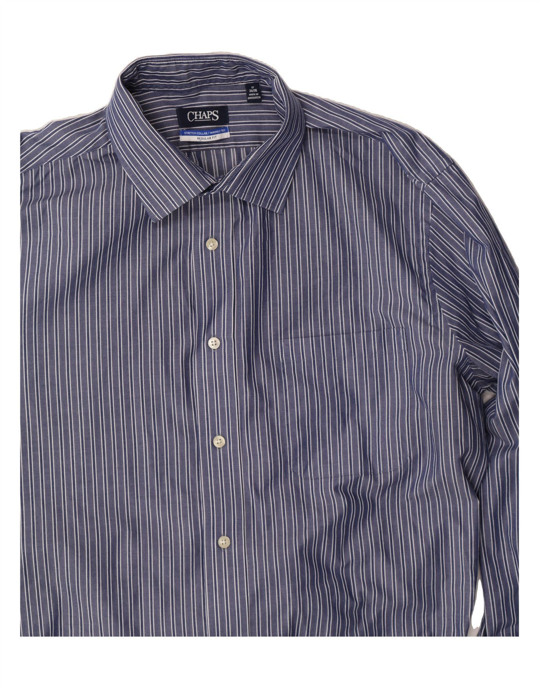 CHAPS Mens Shirt Size 17 XL Blue Striped Cotton Vintage Chaps and Second-Hand Chaps from Messina Hembry 