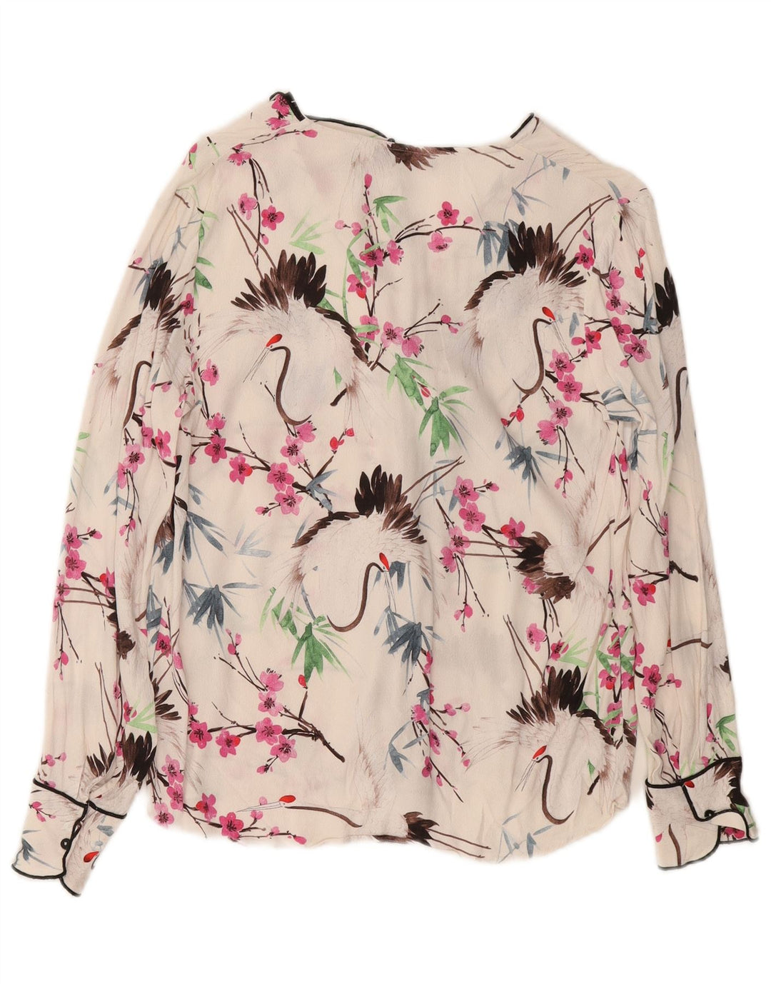 ZARA Womens Oversized Ruffle Front Blouse Top UK 6 XS White Floral