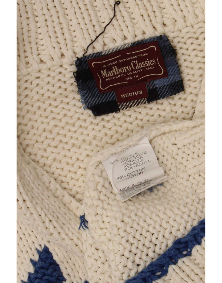 Marlboro Classics Maglione cardigan da uomo medio bianco sporco Fair Isle retrò