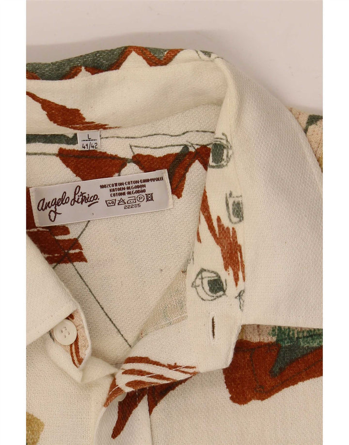 Angelo Litrico Camicia da uomo con motivo astratto taglia 41/42 grande bianco sporco