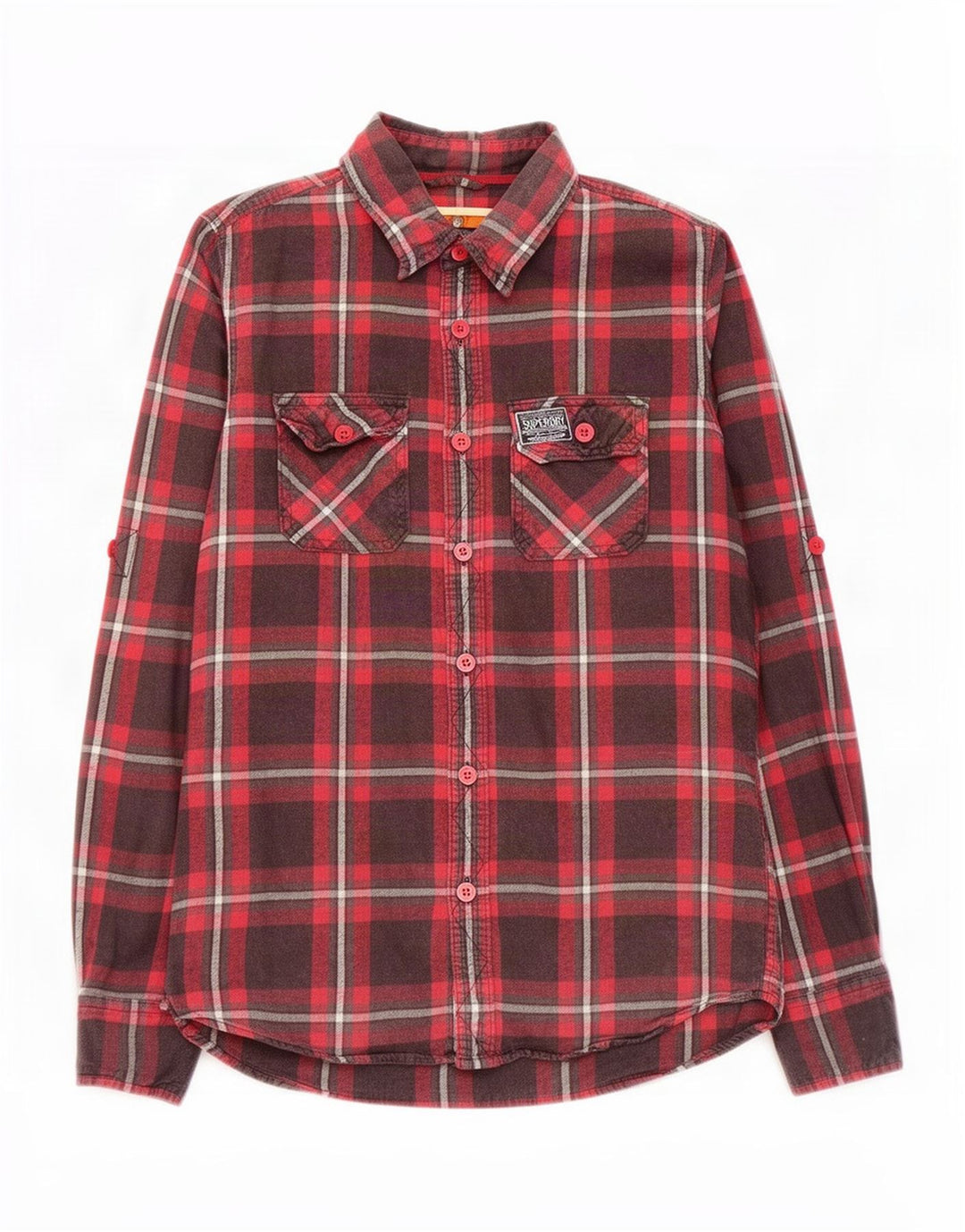 Camicia da uomo in flanella Superdry, cotone a quadri rossi grandi