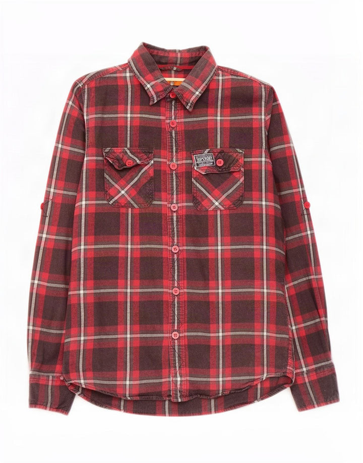 Camicia da uomo in flanella Superdry, cotone a quadri rossi grandi