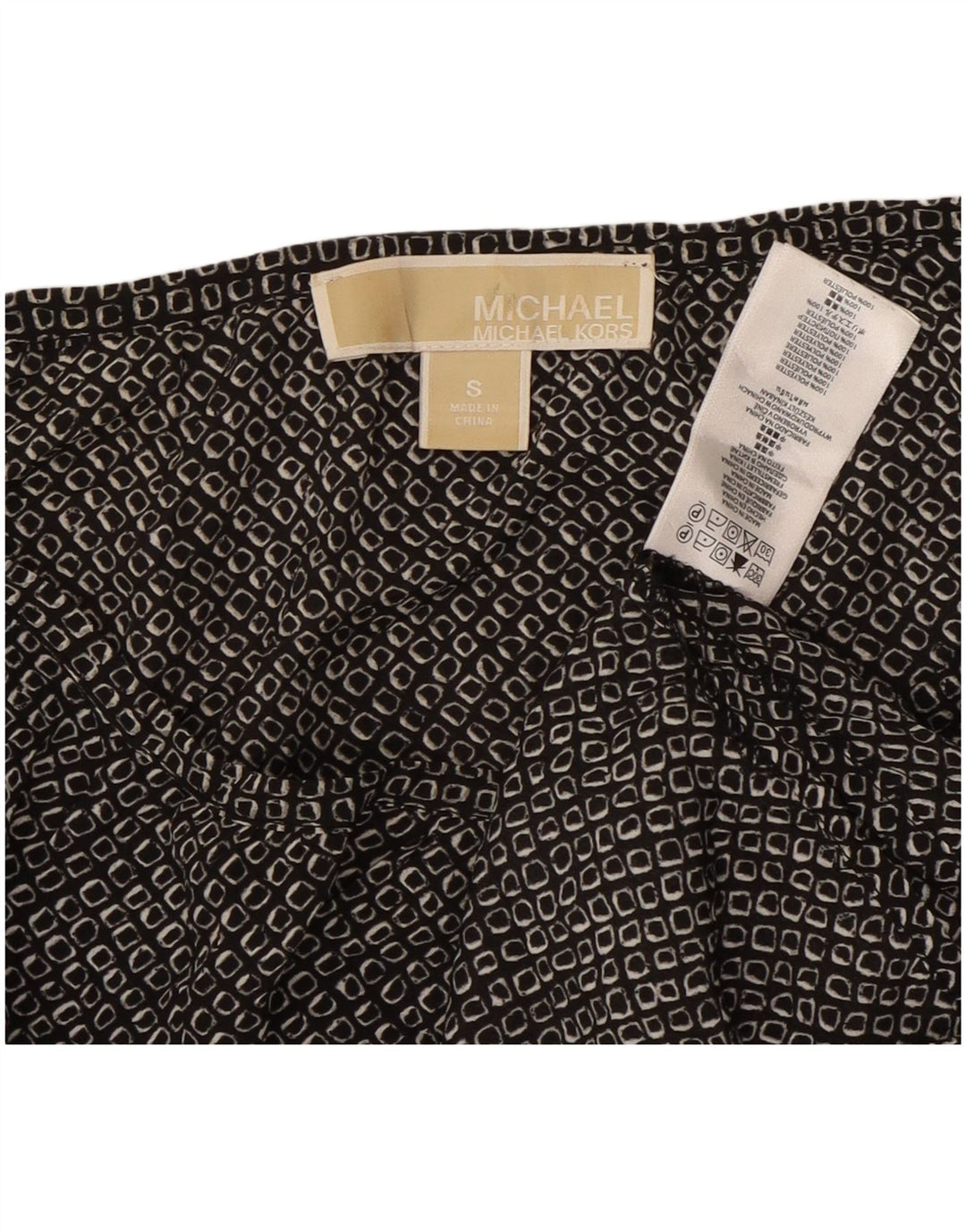 MICHAEL KORS Top da donna manica 3/4 UK 10 piccolo poliestere geometrico nero