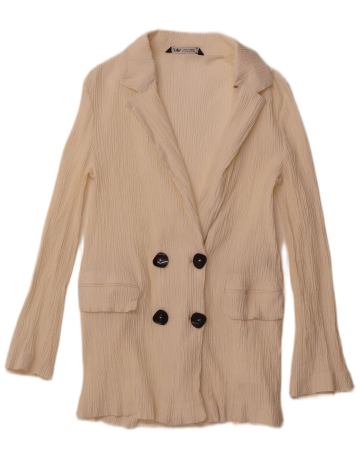 ZARA Womens Double Breasted Blazer Jacket UK 12 Medium Beige Lyocell