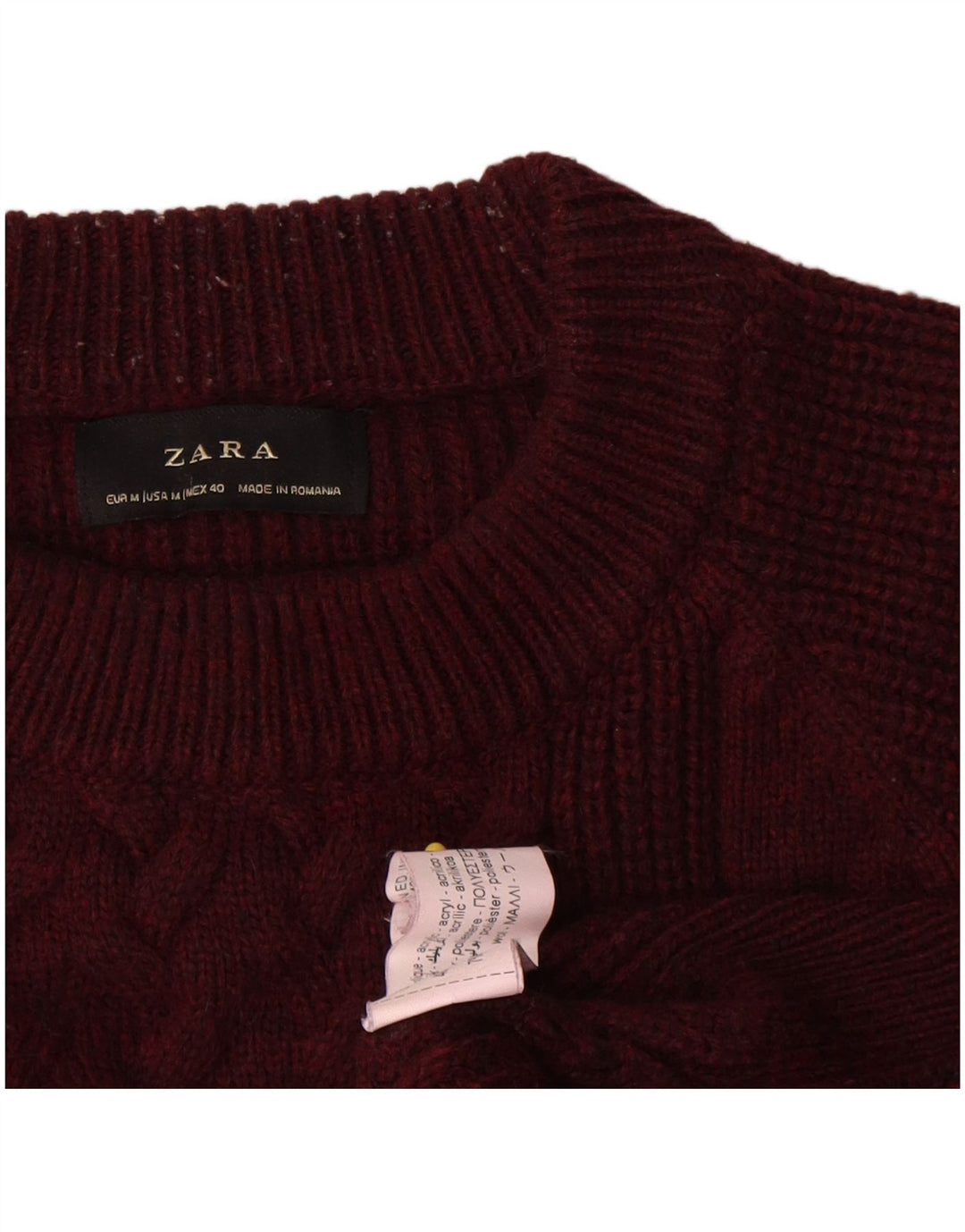 Maglione girocollo da uomo Zara in lana bordeaux medio