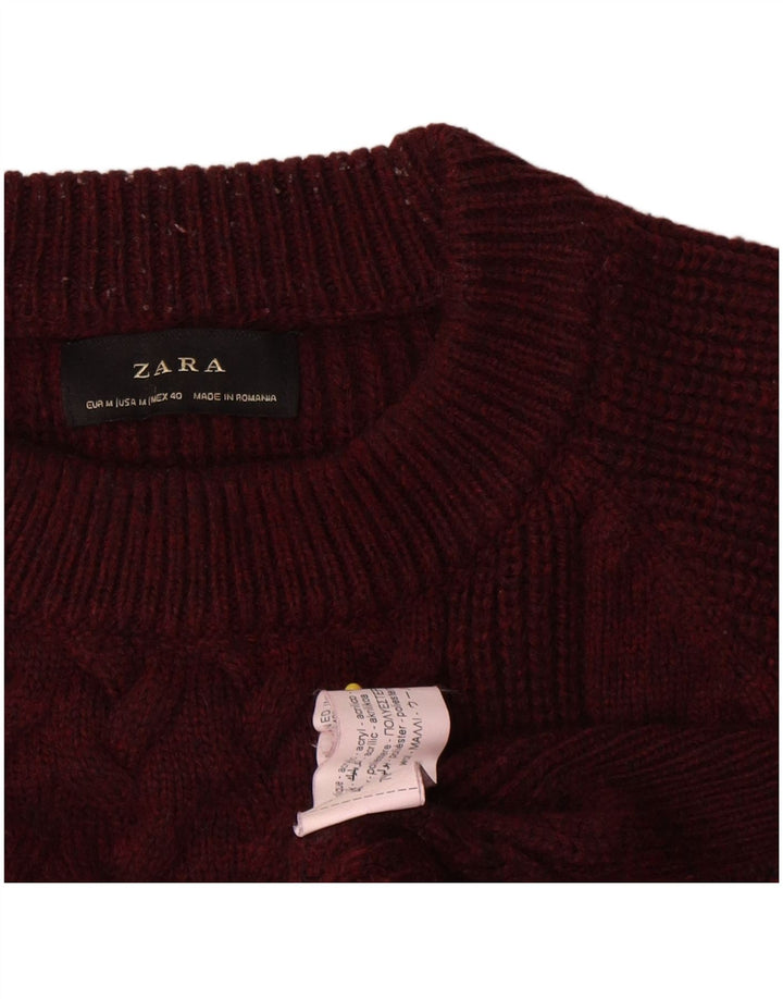 Maglione girocollo da uomo Zara in lana bordeaux medio