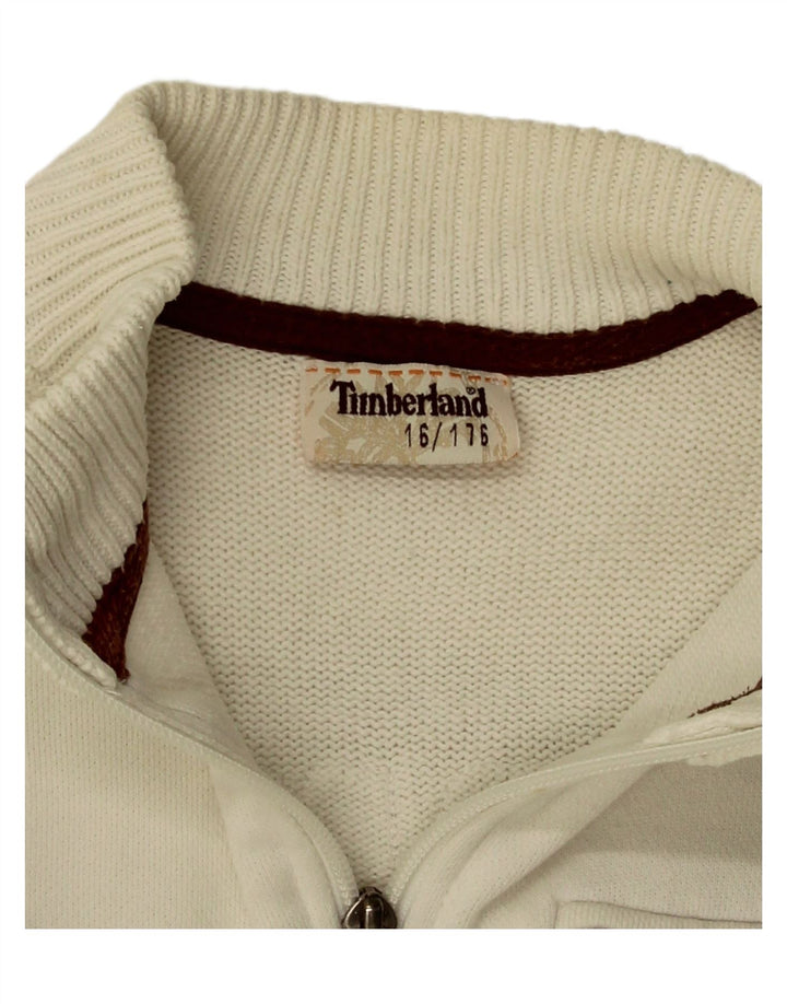 TIMBERLAND Boys Graphic Cardigan Sweater 15-16 Years Off White Vintage Timberland and Second-Hand Timberland from Messina Hembry 