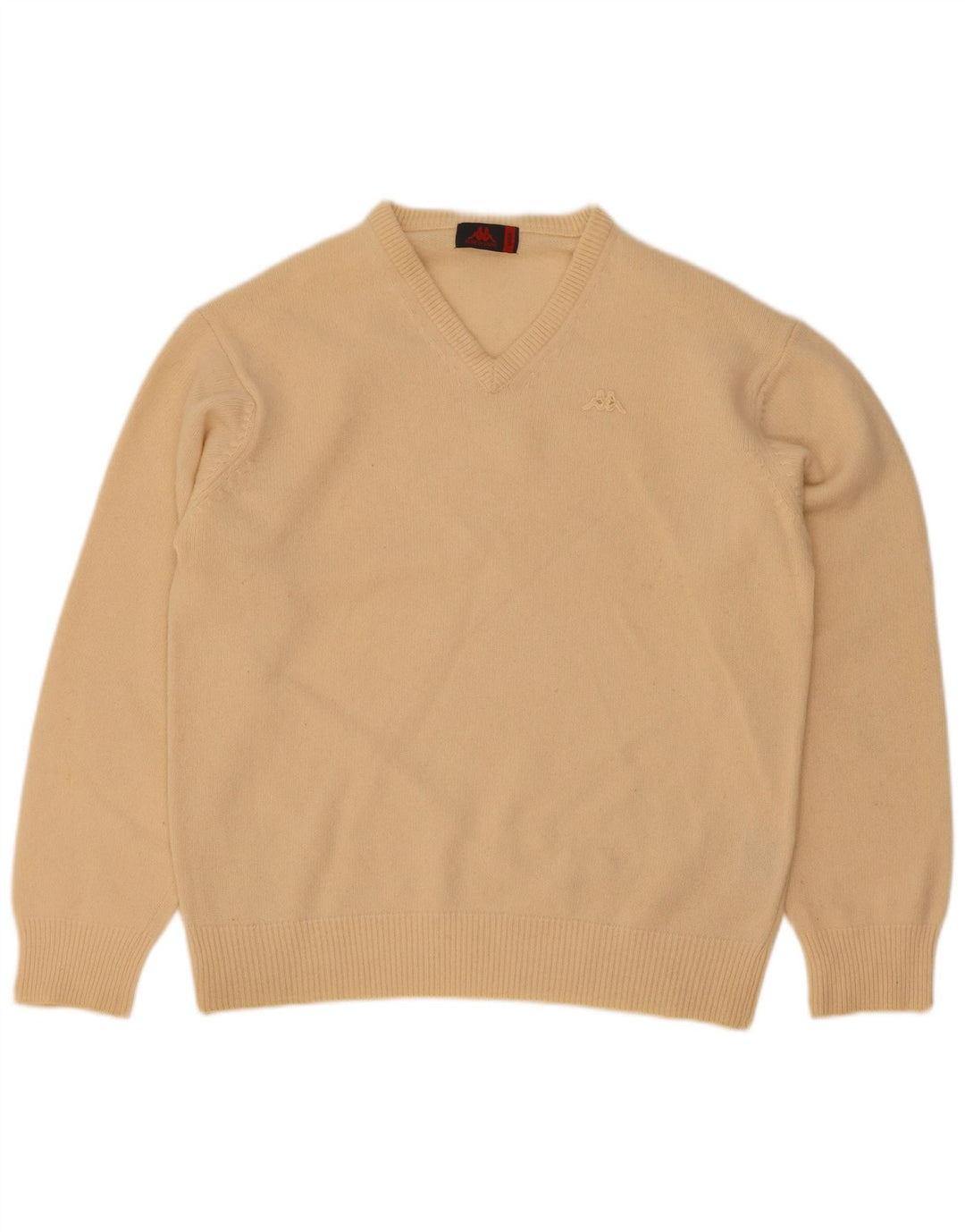 Maglione Kappa da uomo con scollo a V, grande, in lana d'agnello beige