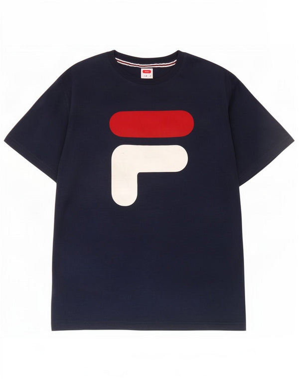 T-shirt grafica da tennis da uomo Fila Top Small in cotone blu navy
