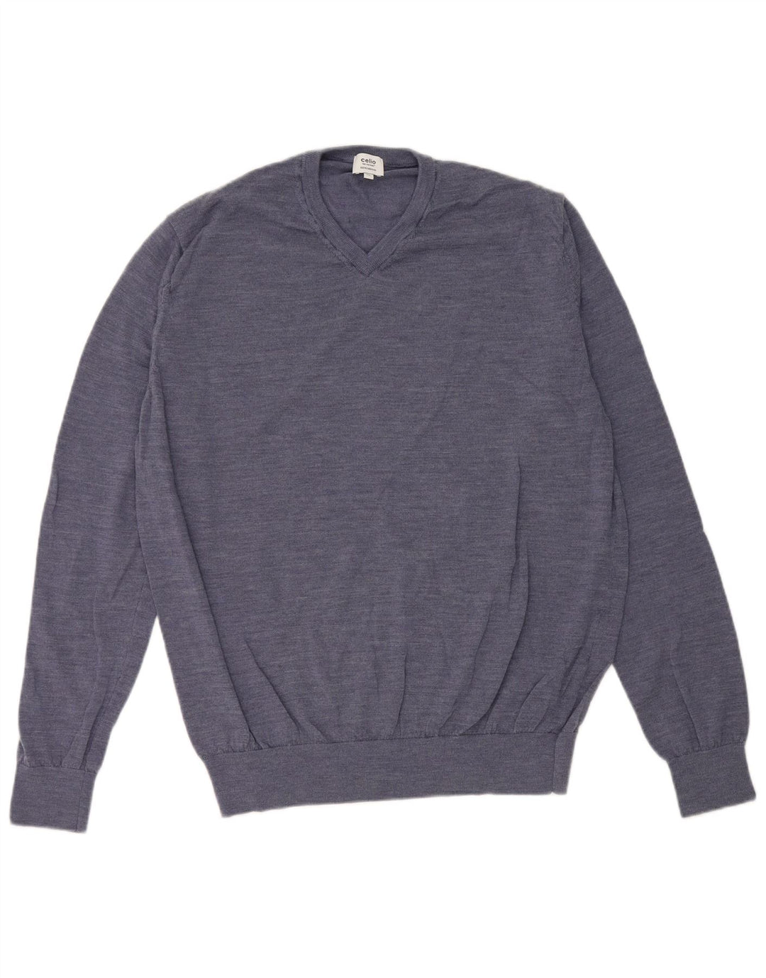 Maglione da uomo con scollo a V Celio XL in lana merino screziata blu