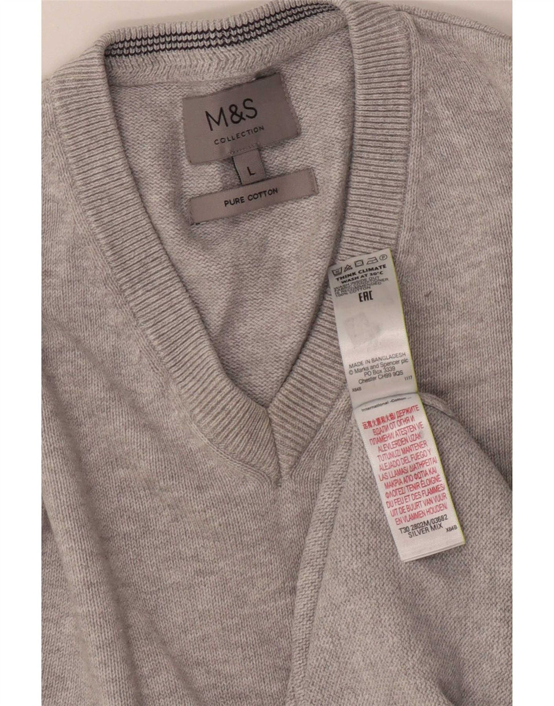 Maglione da uomo con scollo a V Marks & Spencer grande cotone chiazzato grigio