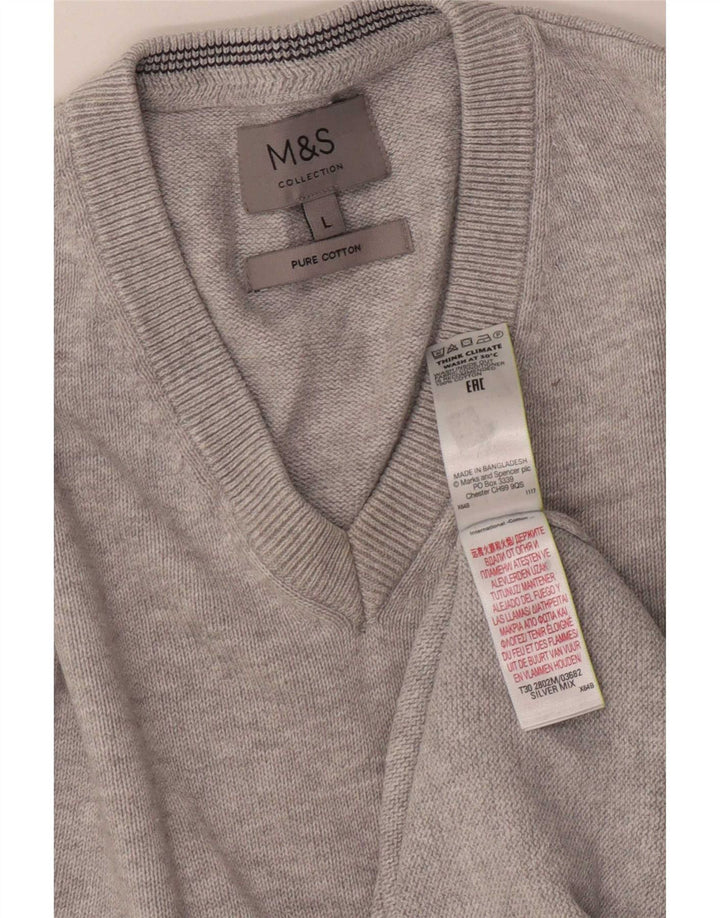 Maglione da uomo con scollo a V Marks & Spencer grande cotone chiazzato grigio