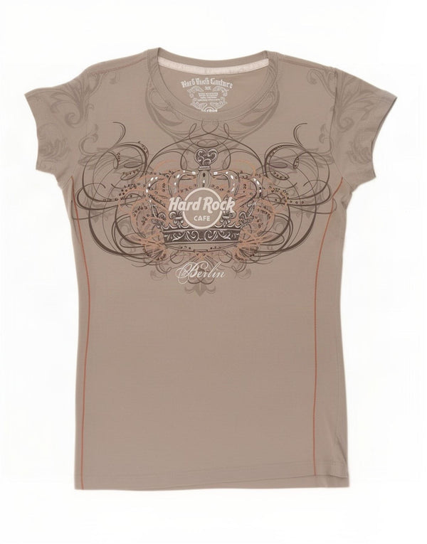 T-shirt grafica da donna Hard Rock Cafe Berlino UK 6 XS cotone grigio