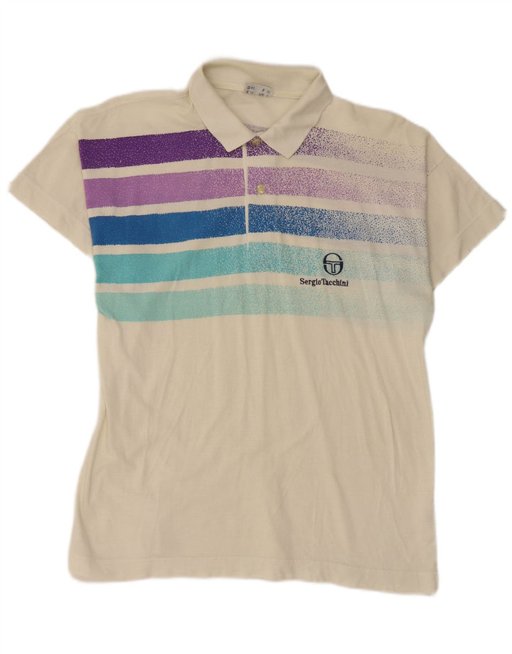 SERGIO TACCHINI Polo da uomo piccola in cotone a righe bianco sporco