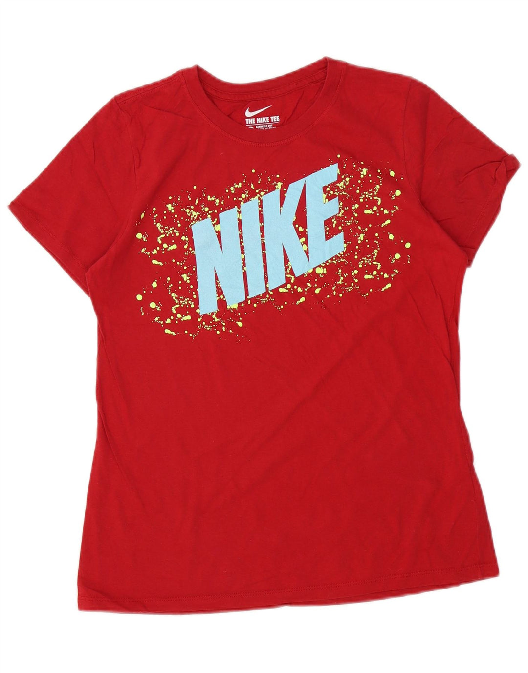 NIKE T-shirt grafica da donna con taglio atletico Top UK 14 Large Rosso Cotone