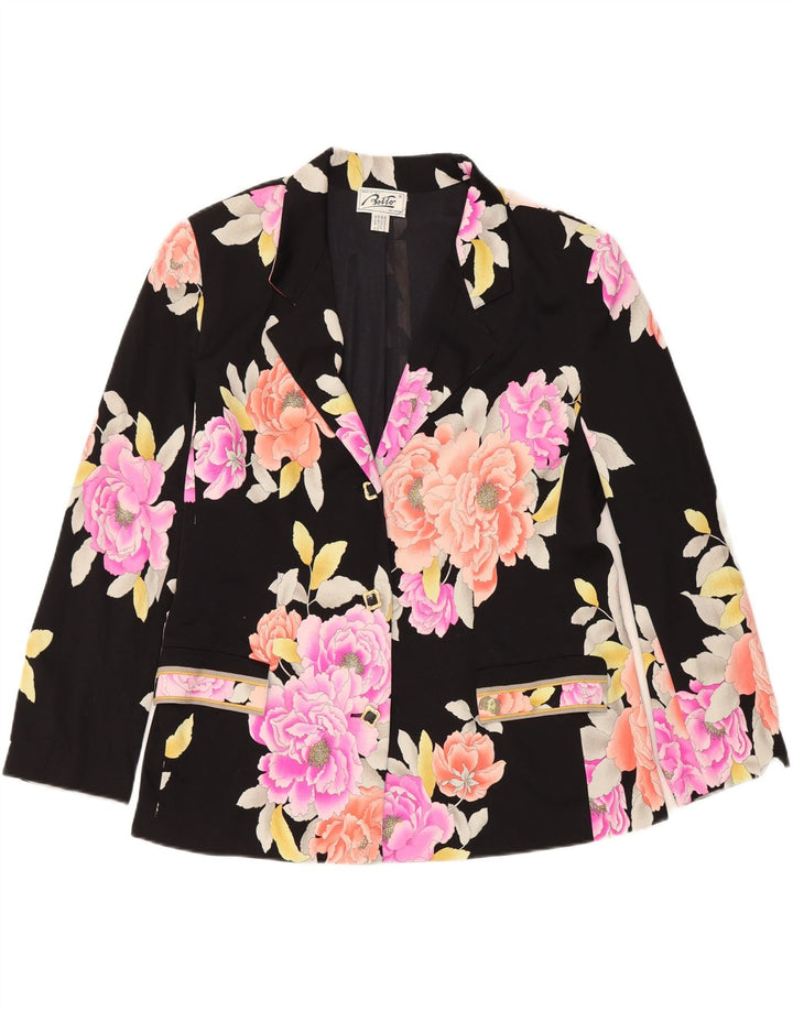 VINTAGE Womens 3 Button Blazer Jacket IT 50 XL Black Floral Polyamide Vintage Vintage and Second-Hand Vintage from Messina Hembry 